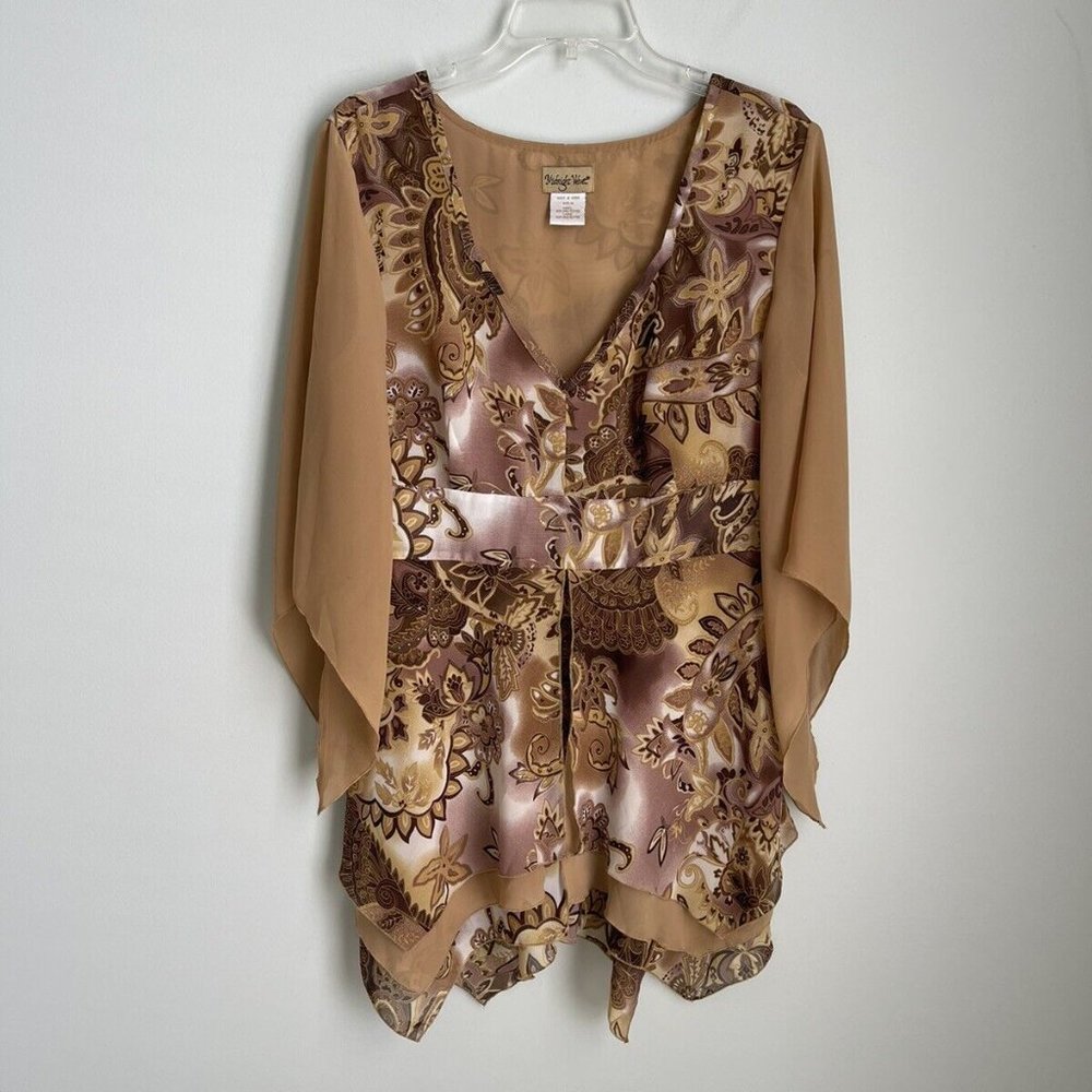 Midnight Velvet Mustard Yellow Paisley V-Neck Tunic Y2K
